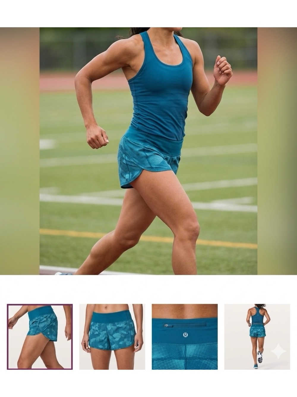 Lululemon Speed Up Low-Rise Lined Short in the pattern Illusion Tidal Teal